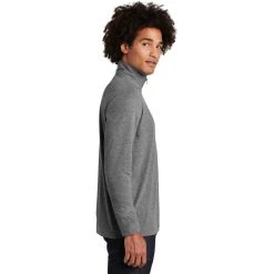 Sport-Tek Pullover: Men's ST407DGH Dark Grey Heather Triad Solid PosiCharge Tri-Blend Wicking 1/4-Zip Pullover -Work Attire Shop st407 darkgreyheather model side 012019