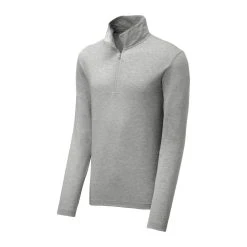 Sport-Tek Pullover: Men's ST407LGH Light Grey Heather Solid PosiCharge Tri-Blend Wicking 1/4-Zip Pullover -Work Attire Shop st407 lightgreyheather form front