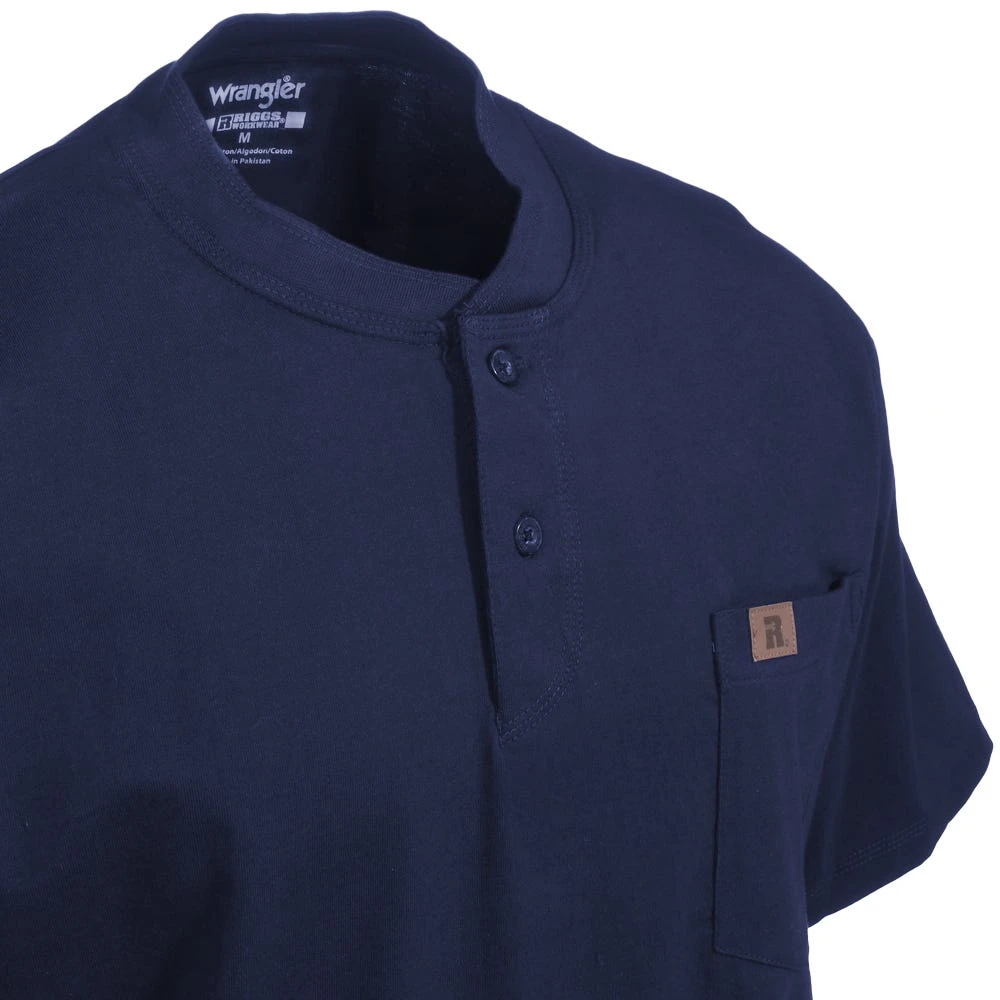 Wrangler Riggs Shirts: Men's Navy 3W760 NV Short Sleeve Henley Shirt 4 Wrangler Riggs Shirts: Men's Navy 3W760 NV Short Sleeve Henley Shirt - Image 2
