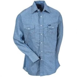 Wrangler Shirts: Men's Blue Chambray 70136 MW Cowboy Cut Long Sleeve Work Shirt -Work Attire Shop wrangler 70136 mw f 01